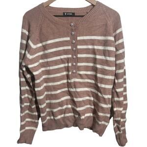 BTFBM Women's Pink‎ White Striped Quarter Button Sweater Size Medium Valentine's